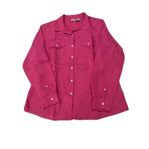 LL Bean 100% Linen XL Button up Shirt Roll Tab Pink Pockets Minimalist City Chic